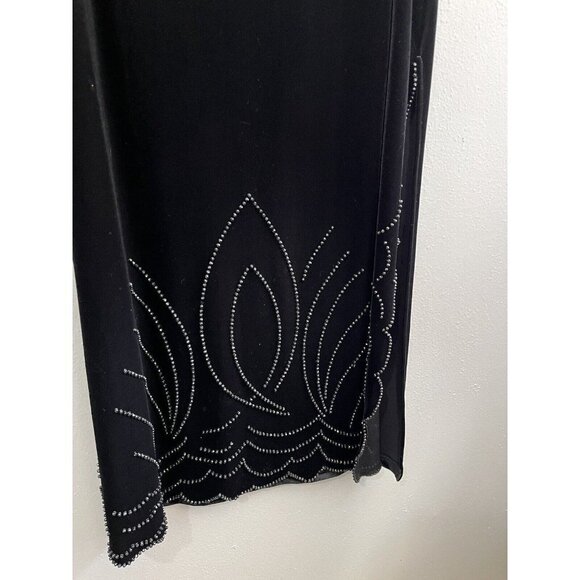 J R Nites By Caliendo Maxi Skirt Women 16 Velvet gothic Black Sequins Sides Slit - Picture 7 of 12